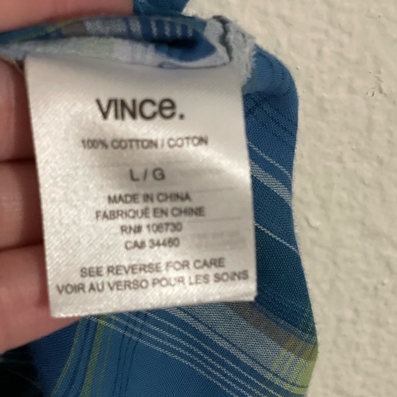 Vince - Long Sleeve Button Up - Chest Pocket - Plaid - 100% Cotton - Size Large - Picture 4 of 4